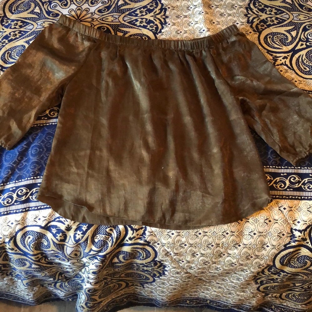 Olive green off the shoulder shirt